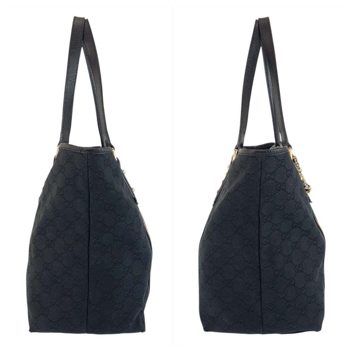 GUCCI Tote Bag 139260 GG canvas Black GoldMetal Tote Bag Shoulder Bag Sherry line Women Used Authentic