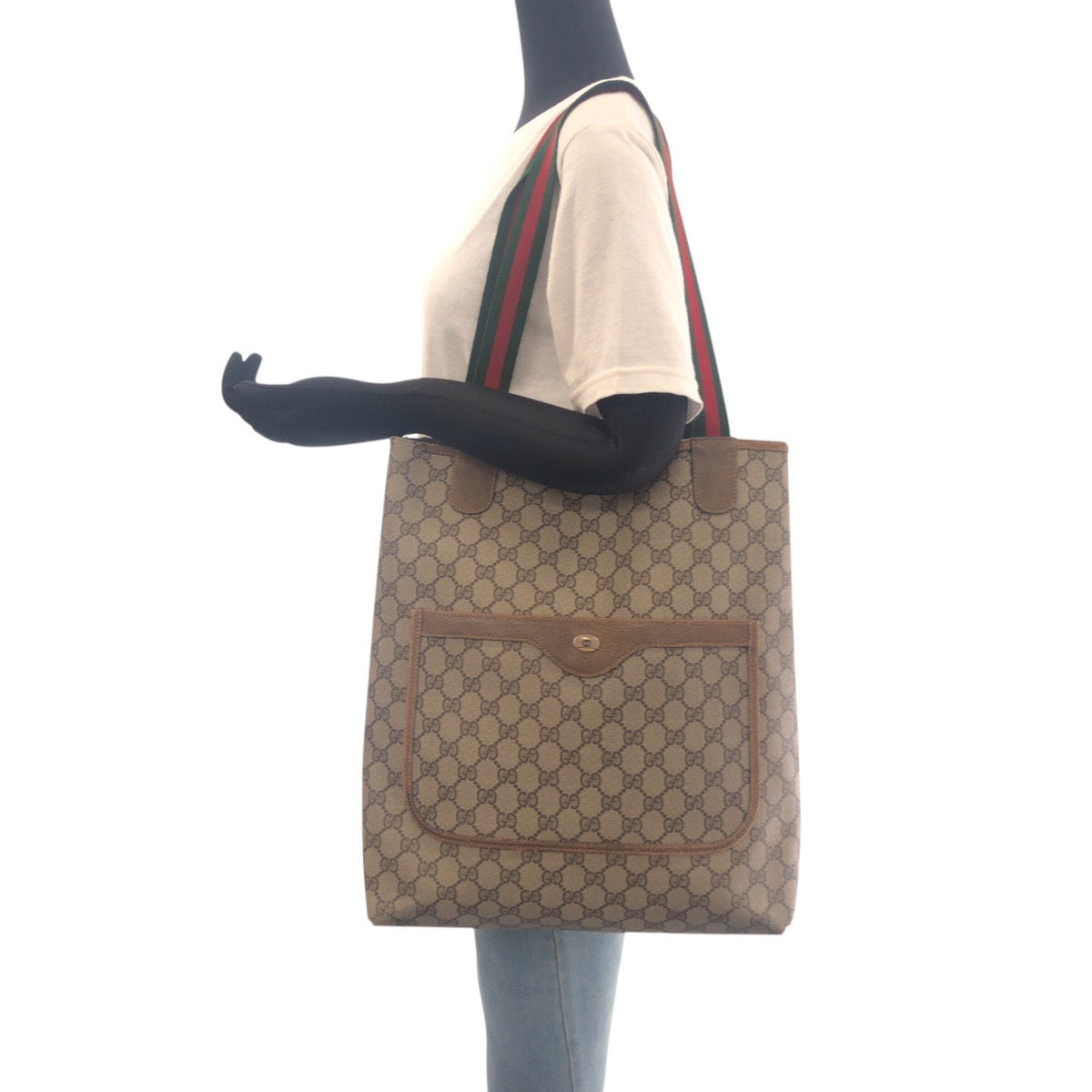 GUCCI Tote Bag 50205 GG Supreme Canvas Beige brown Tote Bag Shoulder Bag Old Gucci Shelly Line Women Used Authentic