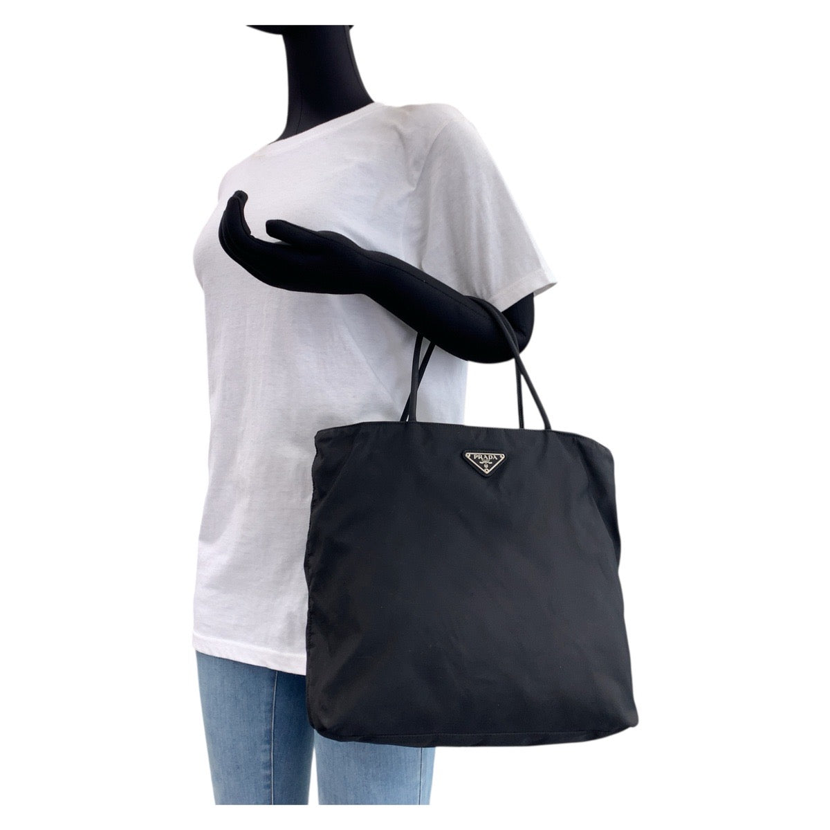 PRADA Tote Bag Nylon black Tote Bag handbag Test Triangle With logo Women Used Authentic