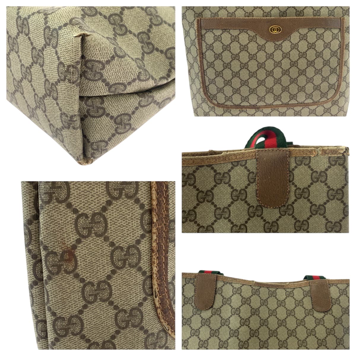GUCCI Tote Bag 39 02 003 GG Supreme Canvas Beige brown green red Tote Bag Shoulder Bag Old Gucci Shelly Line Women Used Authentic