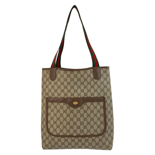 GUCCI Tote Bag 39 02 003 GG Supreme canvas, leather Beige Brown Gold Metal Tote Bag Shoulder Bag Sherry Line Old Gucci Women Used Authentic
