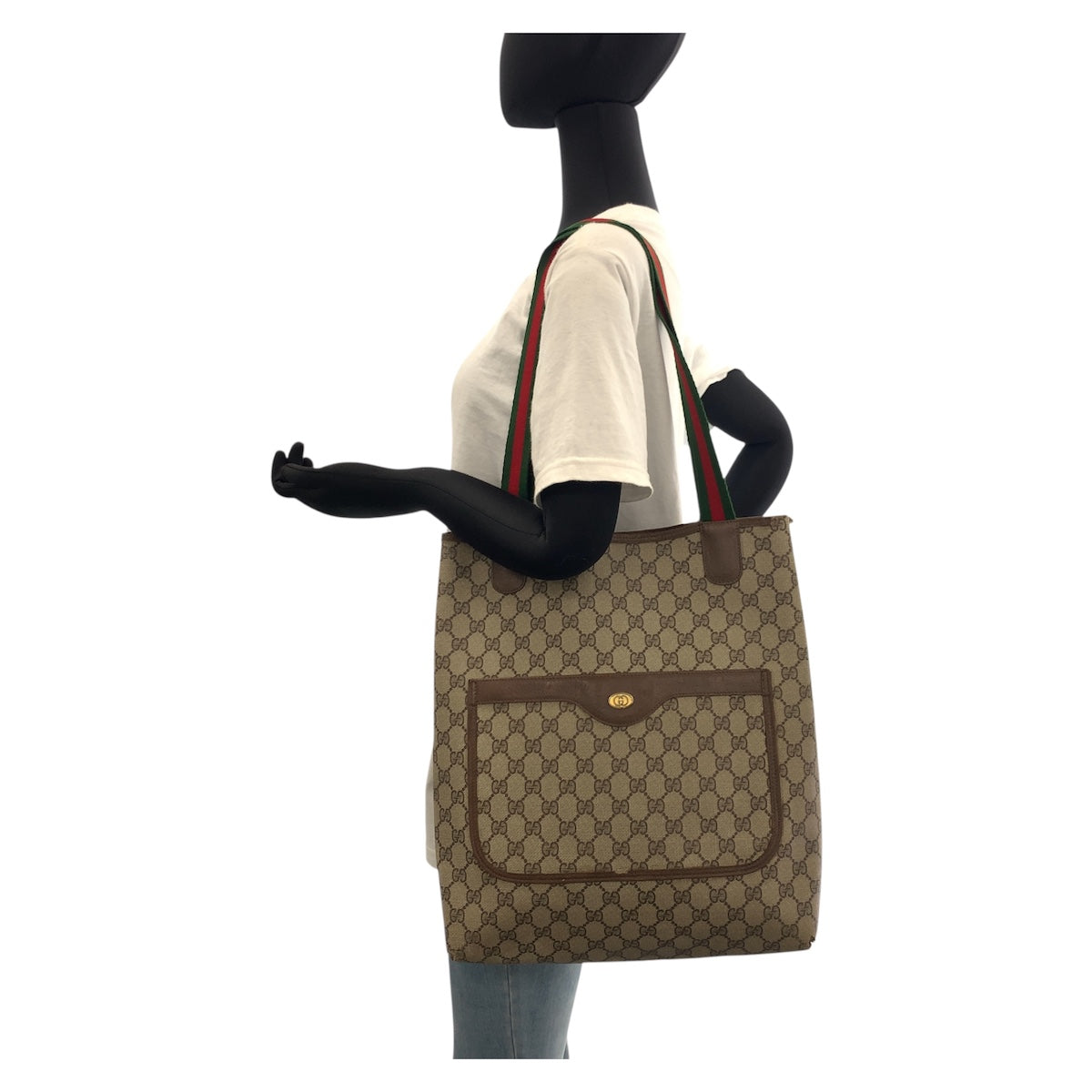 GUCCI Tote Bag 39 02 003 GG Supreme canvas, leather Beige Brown Gold Metal Tote Bag Shoulder Bag Sherry Line Old Gucci Women Used Authentic