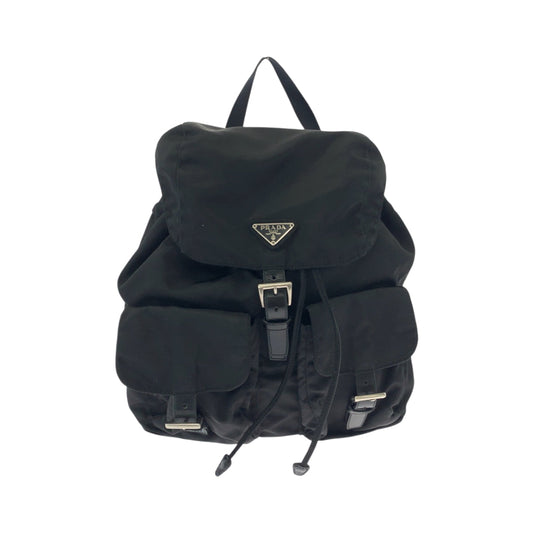PRADA Backpack Nylon Black SilverMetal Backpack Backpack Test Triangle With logo Women Used Authentic