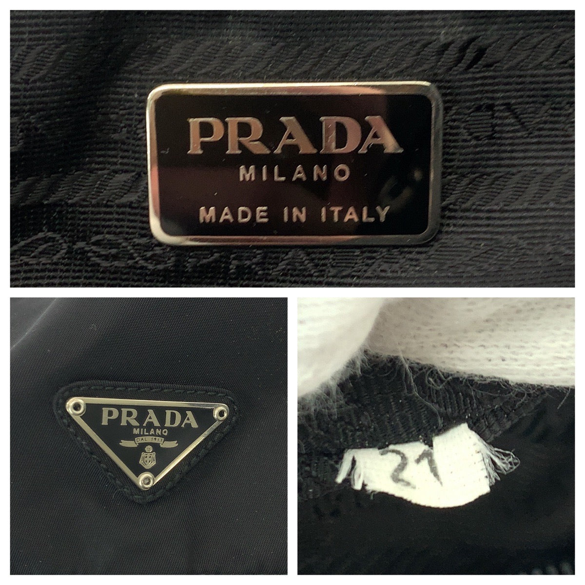 PRADA Backpack Nylon Black SilverMetal Backpack Backpack Test Triangle With logo Women Used Authentic
