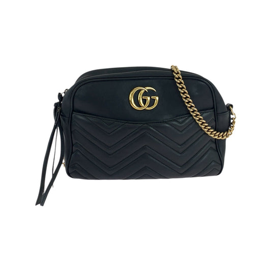 GUCCI Shoulder Bag 443499 leather Black GoldMetal ChainShoulder Bag Pochette GG Marmont quilting Women Used Authentic