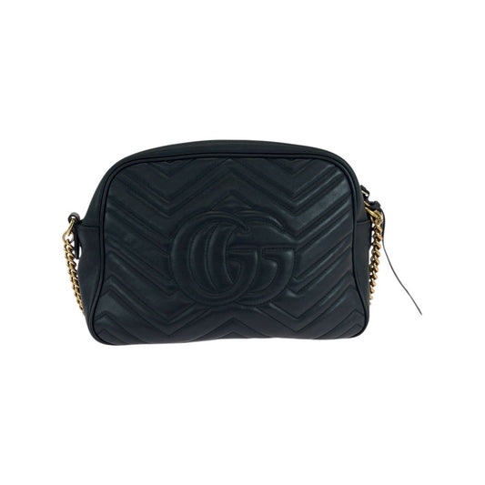 GUCCI Shoulder Bag 443499 leather Black GoldMetal ChainShoulder Bag Pochette GG Marmont quilting Women Used Authentic