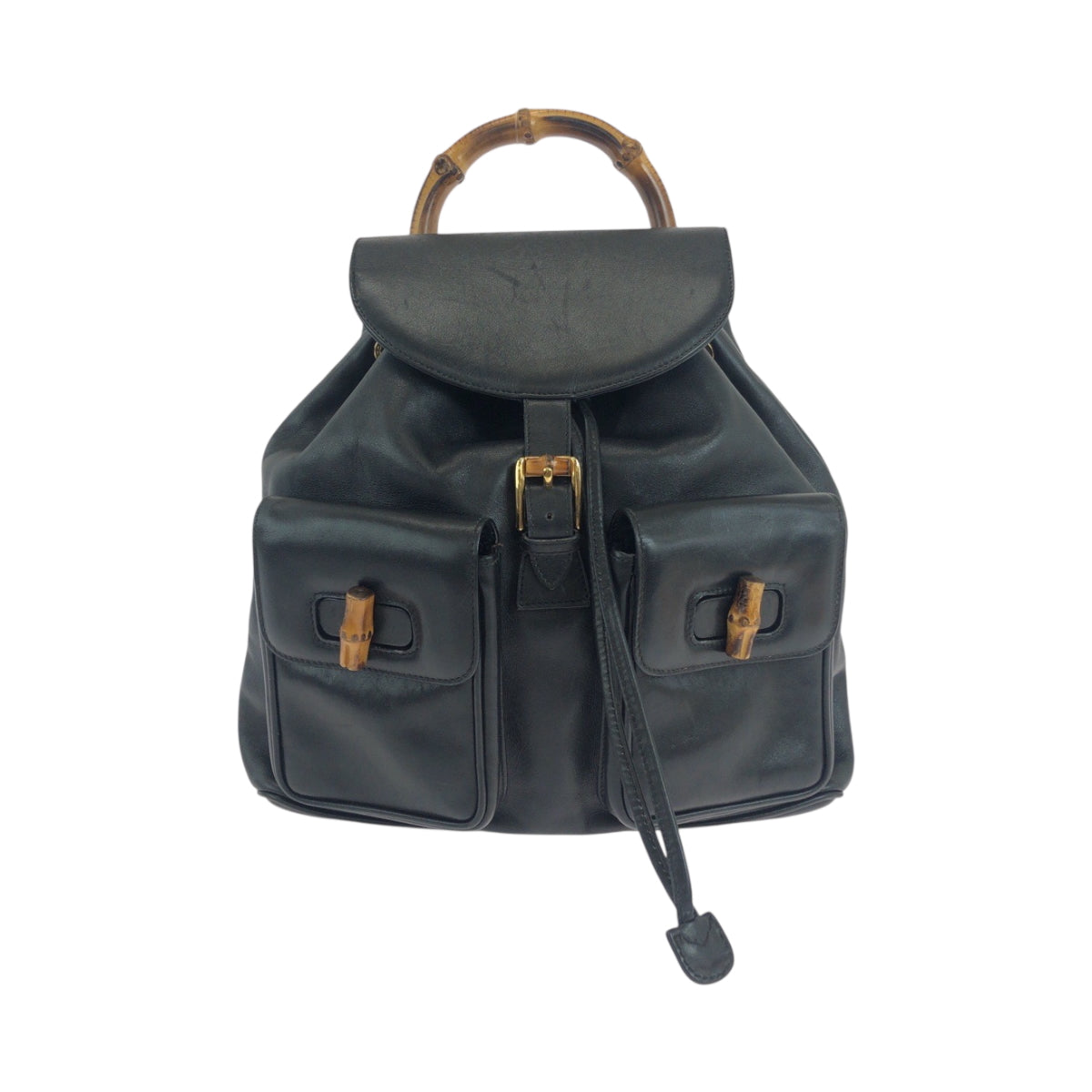GUCCI Backpack 003 1119 0016 leather Black GoldMetal Backpack Backpack Bamboo Women Used Authentic