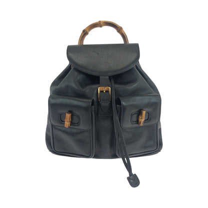 GUCCI Backpack 003 1119 0016 leather Black GoldMetal Backpack Backpack Bamboo Women Used Authentic