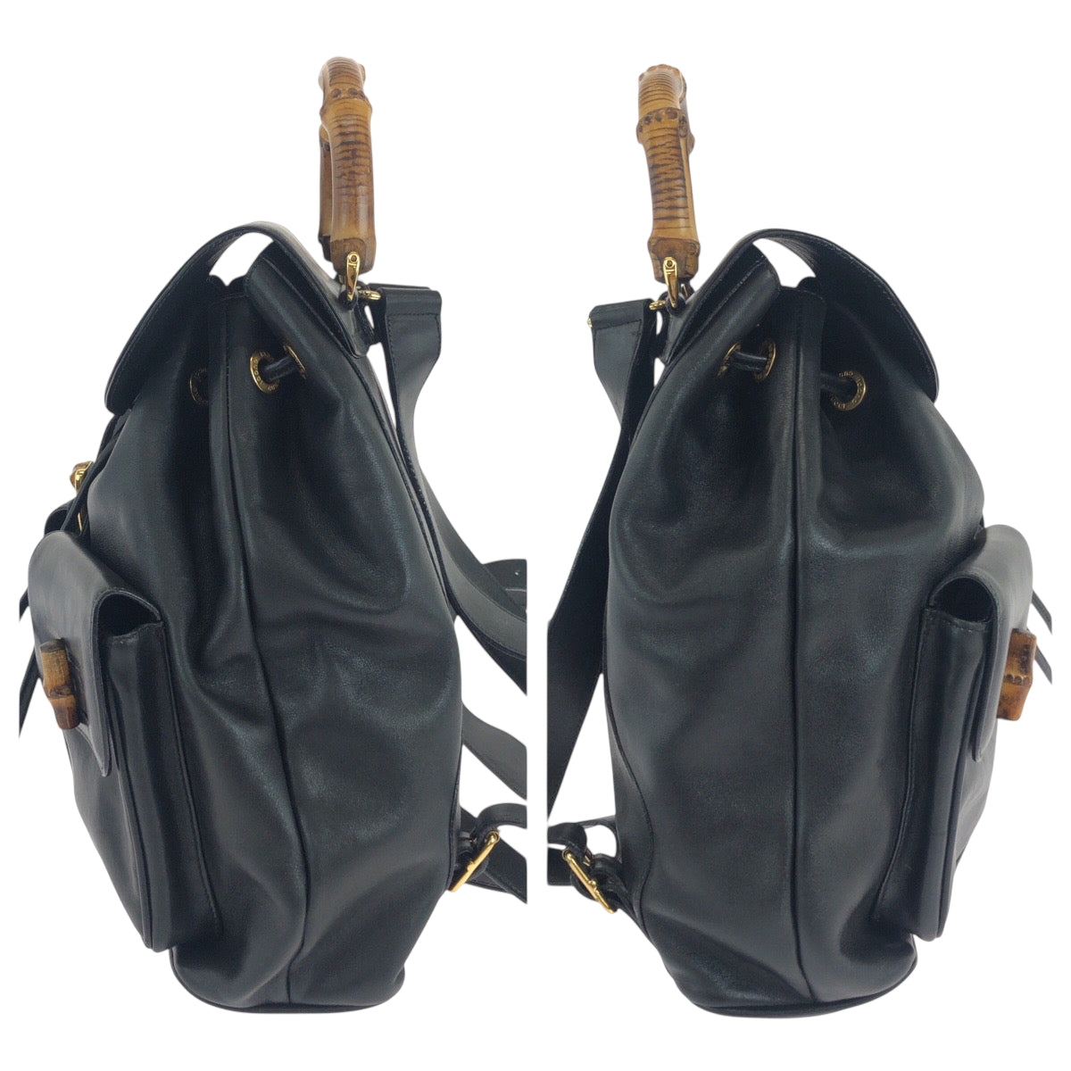 GUCCI Backpack 003 1119 0016 leather Black GoldMetal Backpack Backpack Bamboo Women Used Authentic