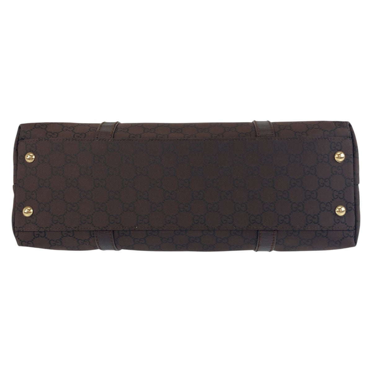 GUCCI Tote Bag 257302 Nylon Brown Gold Metal Tote Bag Shoulder Bag GG pattern Women Used Authentic