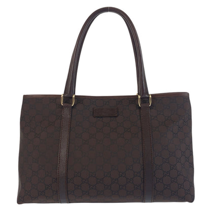 GUCCI Tote Bag 257302 Nylon Brown Gold Metal Tote Bag Shoulder Bag GG pattern Women Used Authentic