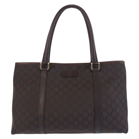 GUCCI Tote Bag 257302 Nylon Brown Gold Metal Tote Bag Shoulder Bag GG pattern Women Used Authentic