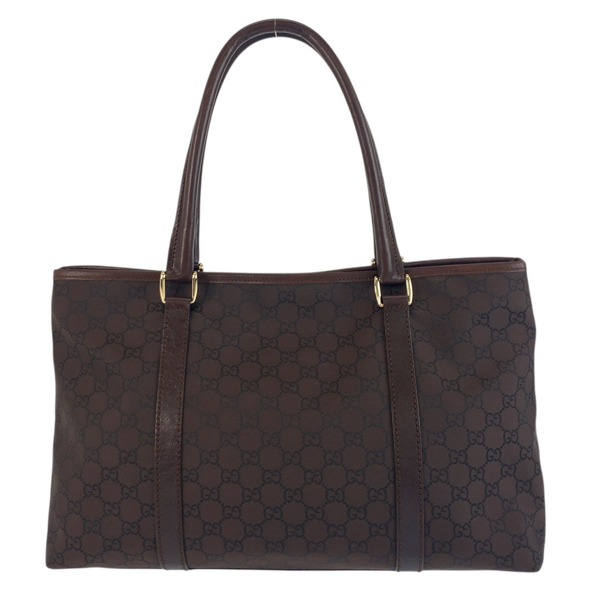 GUCCI Tote Bag 257302 Nylon Brown Gold Metal Tote Bag Shoulder Bag GG pattern Women Used Authentic