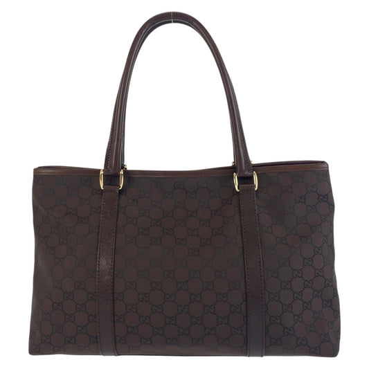 GUCCI Tote Bag 257302 Nylon Brown Gold Metal Tote Bag Shoulder Bag GG pattern Women Used Authentic