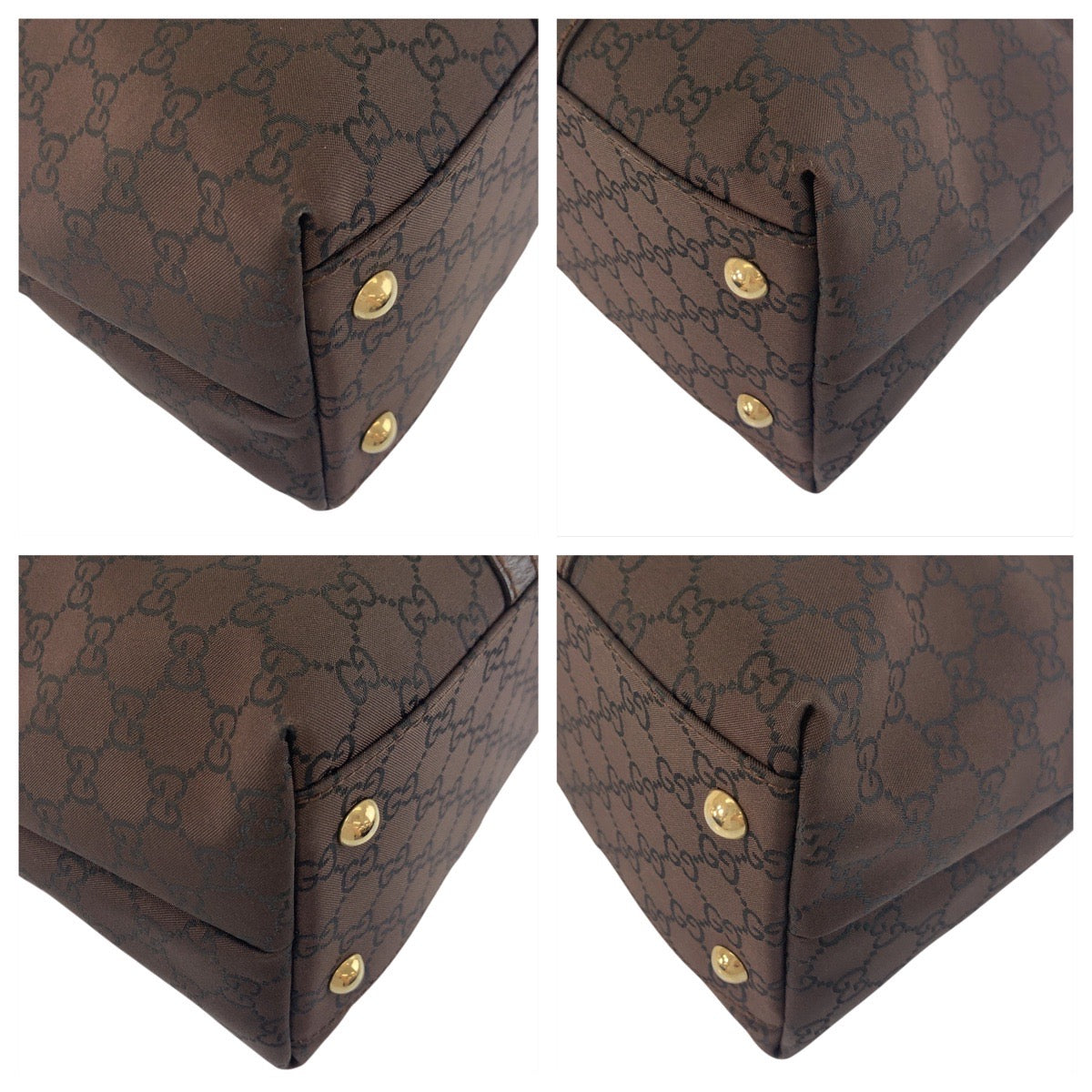 GUCCI Tote Bag 257302 Nylon Brown Gold Metal Tote Bag Shoulder Bag GG pattern Women Used Authentic