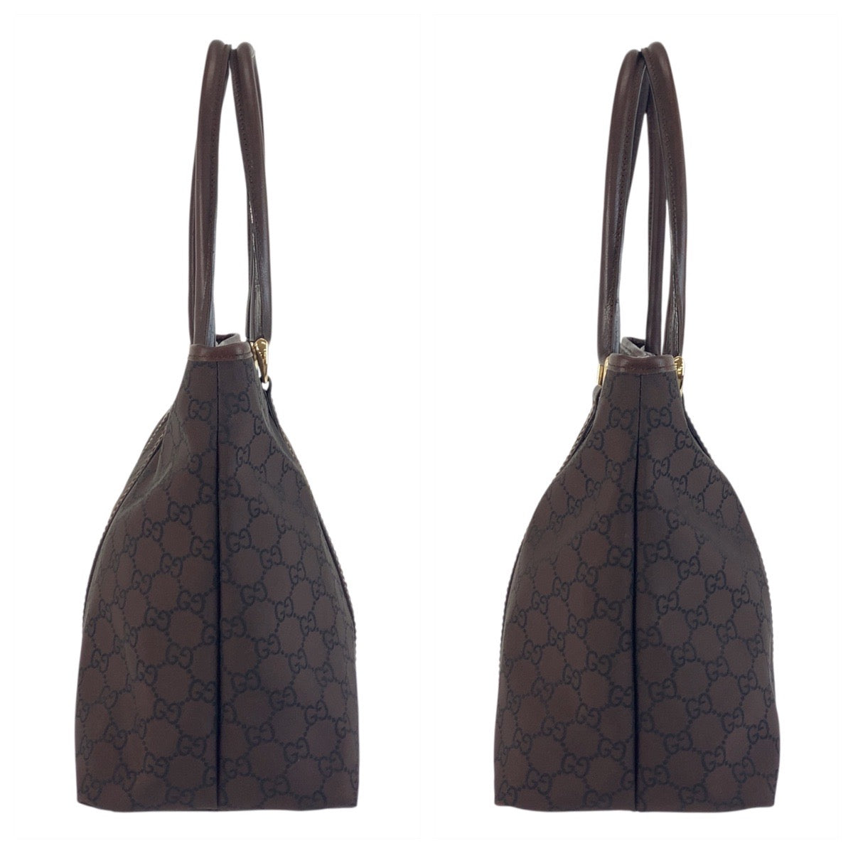 GUCCI Tote Bag 257302 Nylon Brown Gold Metal Tote Bag Shoulder Bag GG pattern Women Used Authentic
