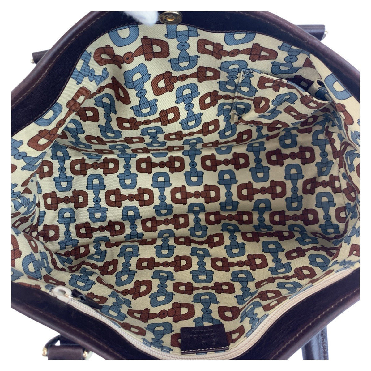 GUCCI Tote Bag 257302 Nylon Brown Gold Metal Tote Bag Shoulder Bag GG pattern Women Used Authentic