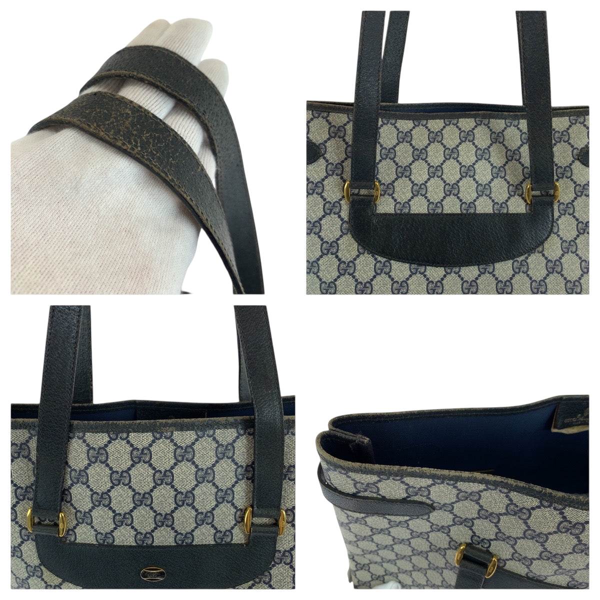 GUCCI Tote Bag 39 02 061 GG Supreme Canvas Gray navy Tote Bag Shoulder Bag Old Gucci Women Used Authentic