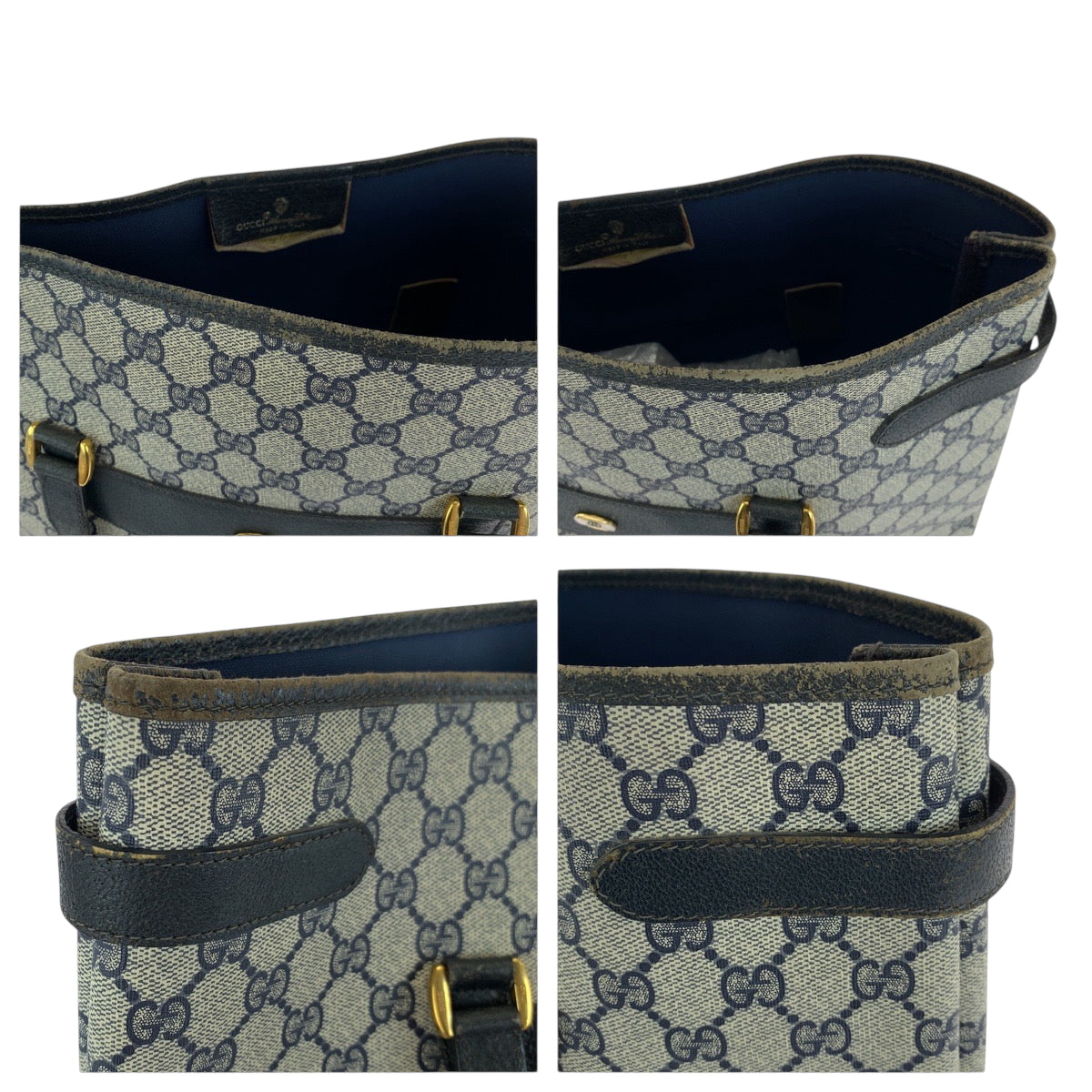 GUCCI Tote Bag 39 02 061 GG Supreme Canvas Gray navy Tote Bag Shoulder Bag Old Gucci Women Used Authentic