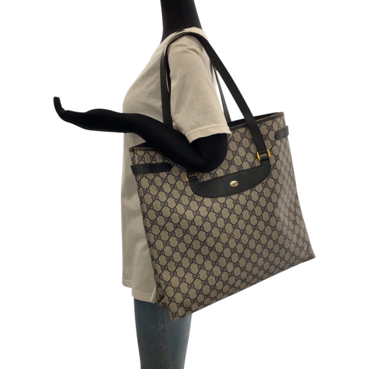 GUCCI Tote Bag 39 02 061 GG Supreme Canvas Gray navy Tote Bag Shoulder Bag Old Gucci Women Used Authentic