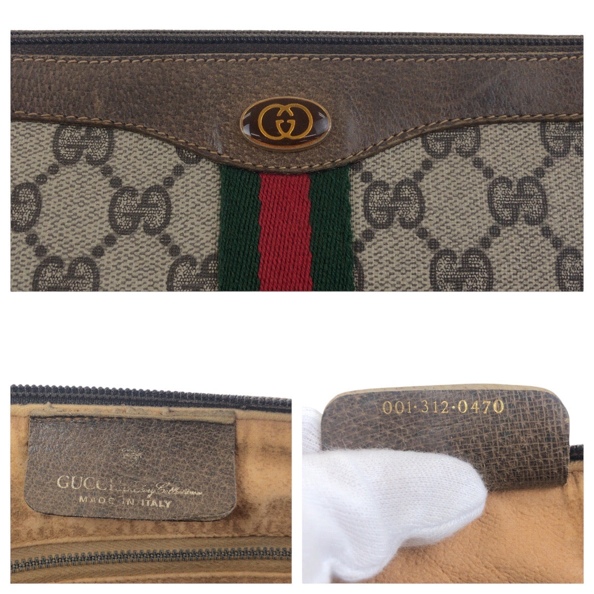 GUCCI Clutch bag 001 312 0470 GG Supreme Canvas beige Clutch bag business bag Old Gucci Shelly Line mens Used Authentic