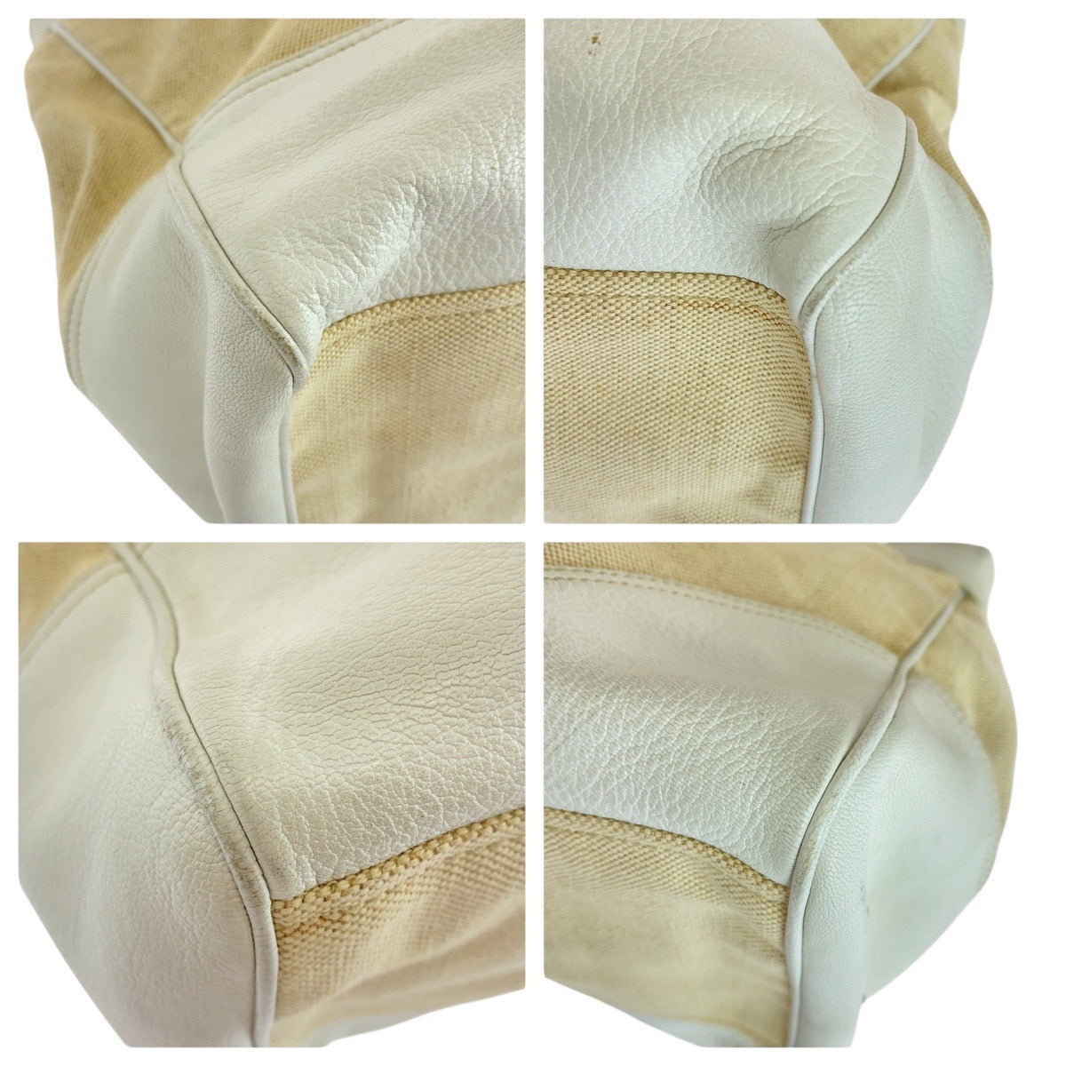 PRADA Tote Bag Canvas, Leather White Ivory Tote Bag Shoulder Bag Triangle With logo Women Used Authentic