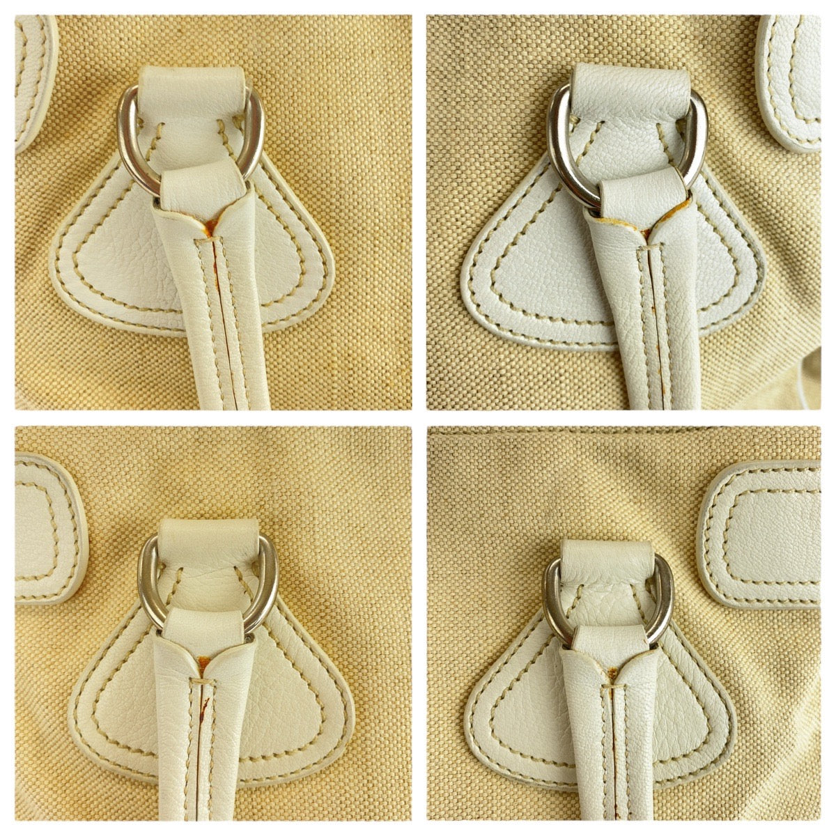 PRADA Tote Bag Canvas, Leather White Ivory Tote Bag Shoulder Bag Triangle With logo Women Used Authentic