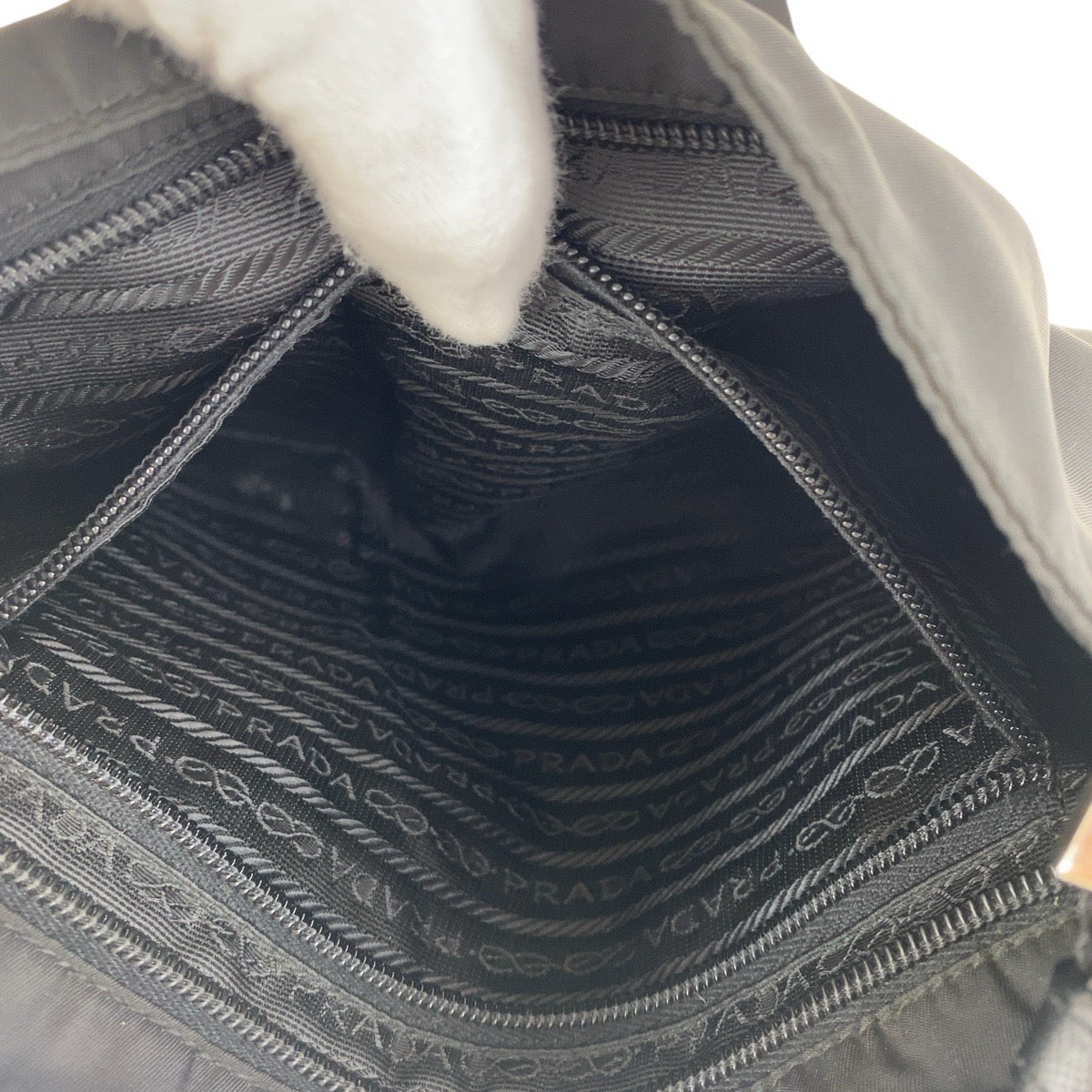 PRADA Shoulder Bag Nylon, Leather Black SilverMetal Shoulder Bag pochette Testo Saffiano Triangle With logo Women Used Authentic