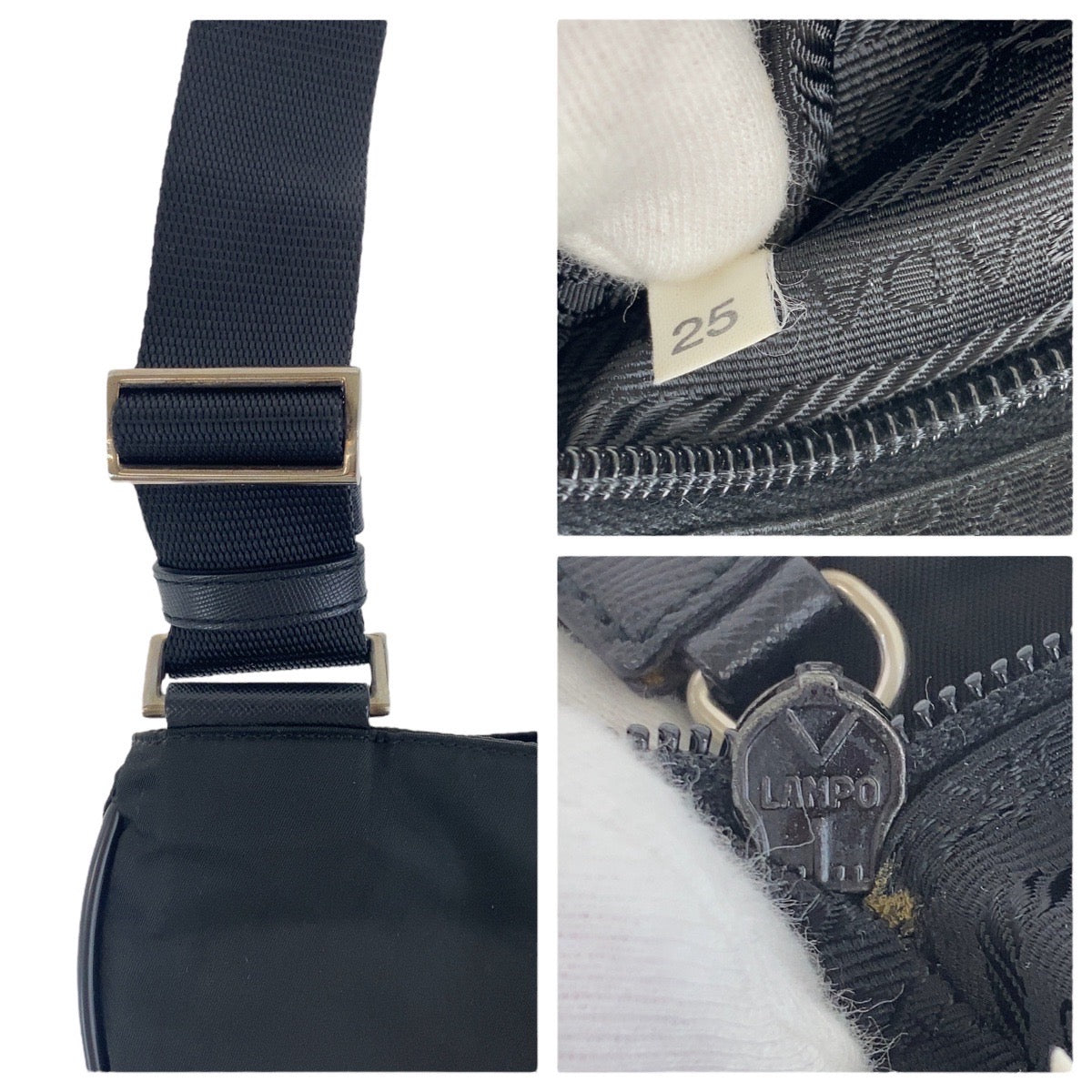PRADA Shoulder Bag Nylon, Leather Black SilverMetal Shoulder Bag pochette Testo Saffiano Triangle With logo Women Used Authentic