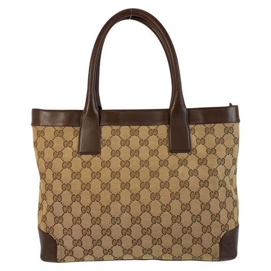 GUCCI Tote Bag 002 1119 GG canvas, leather Beige brown Tote Bag Shoulder Bag Women Used Authentic