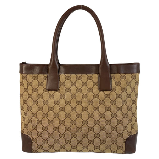 GUCCI Tote Bag 002 1119 GG canvas, leather Beige brown Tote Bag Shoulder Bag Women Used Authentic