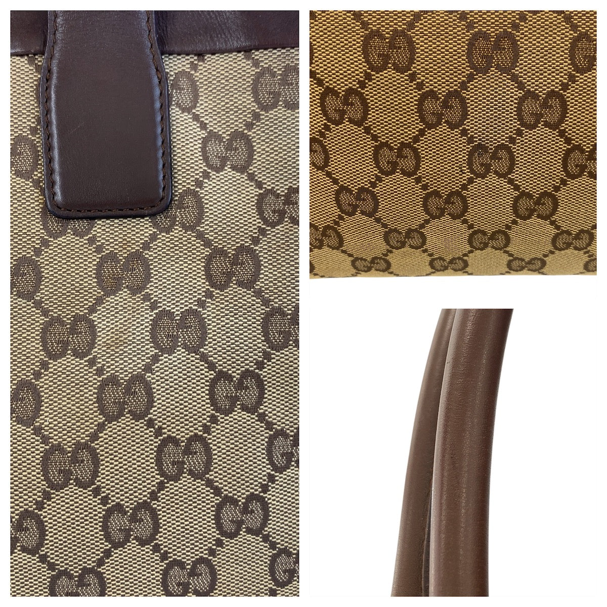 GUCCI Tote Bag 002 1119 GG canvas, leather Beige brown Tote Bag Shoulder Bag Women Used Authentic