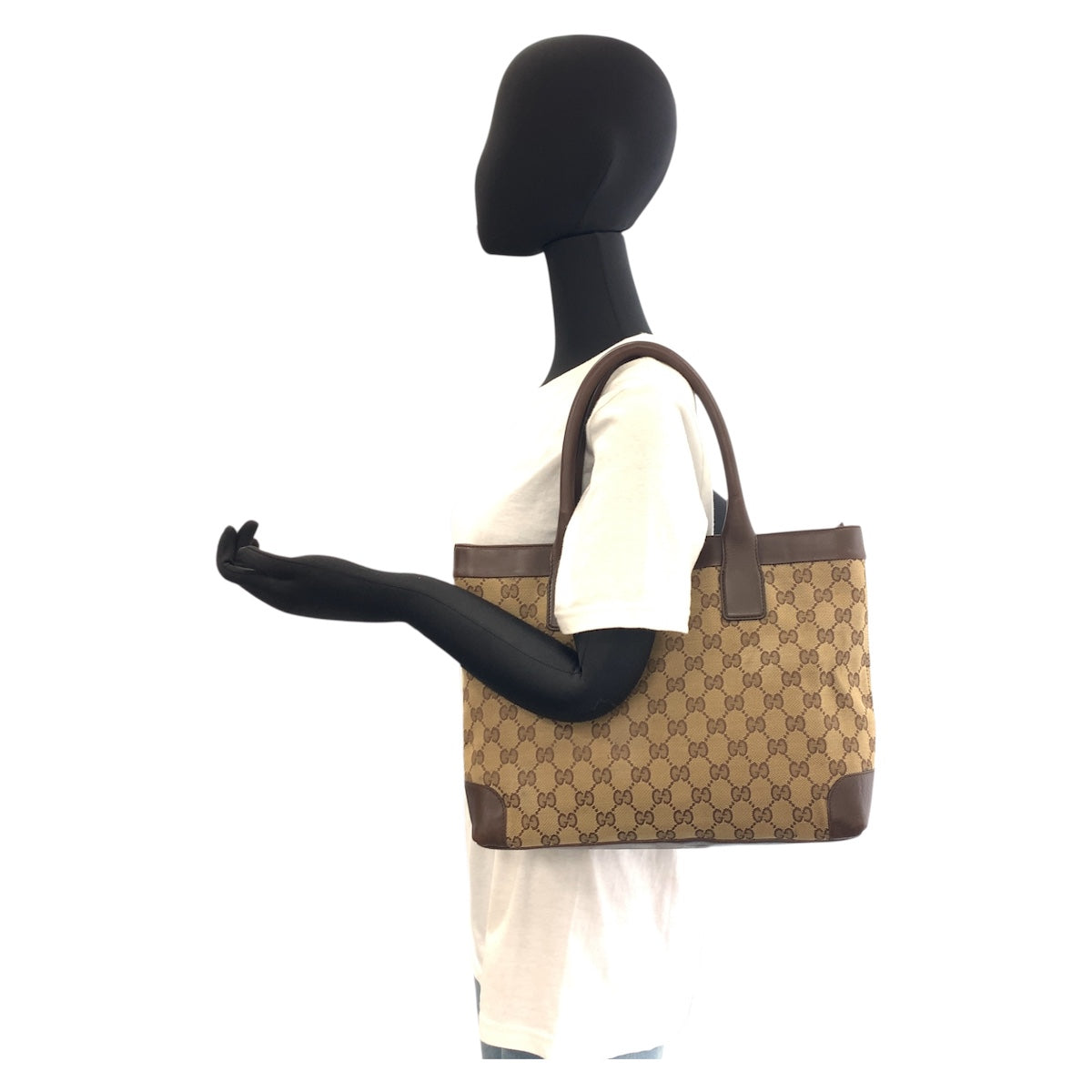GUCCI Tote Bag 002 1119 GG canvas, leather Beige brown Tote Bag Shoulder Bag Women Used Authentic