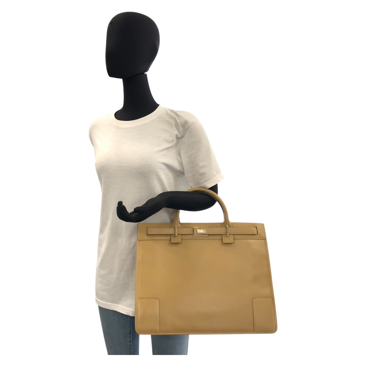GUCCI Business bag 002 1090 leather Beige Gold Metal Business bag Tote Bag Women Used Authentic