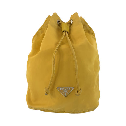 PRADA Pouch Nylon Yellow SilverMetal Pouch Drawstring pouch Test Triangle With logo Women Used Authentic