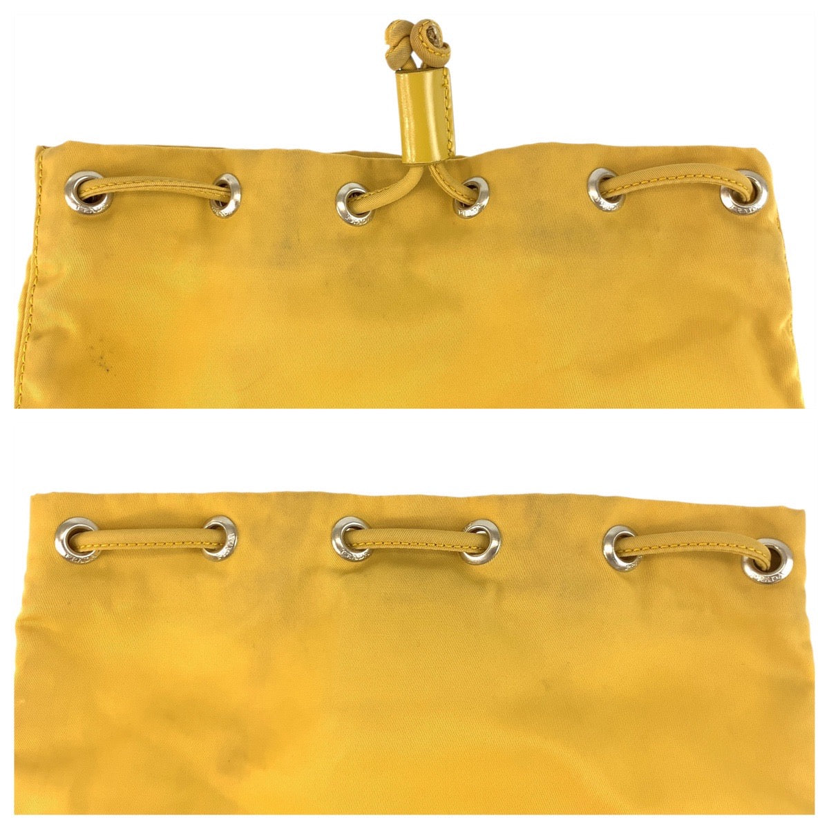 PRADA Pouch Nylon Yellow SilverMetal Pouch Drawstring pouch Test Triangle With logo Women Used Authentic