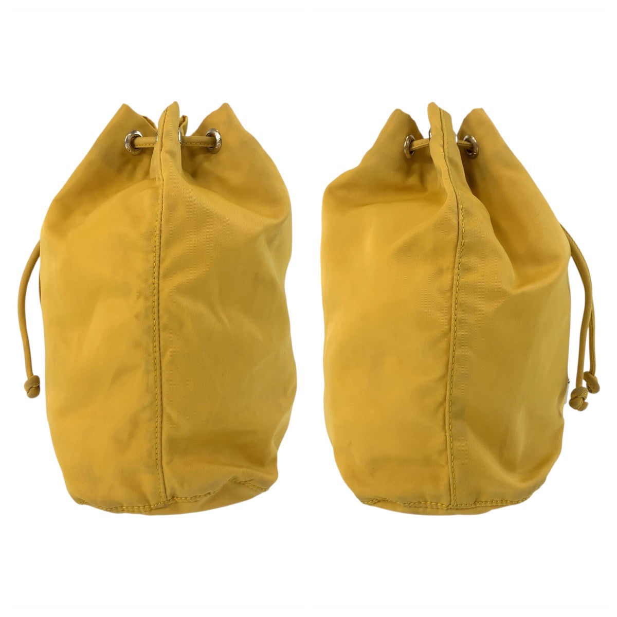 PRADA Pouch Nylon Yellow SilverMetal Pouch Drawstring pouch Test Triangle With logo Women Used Authentic