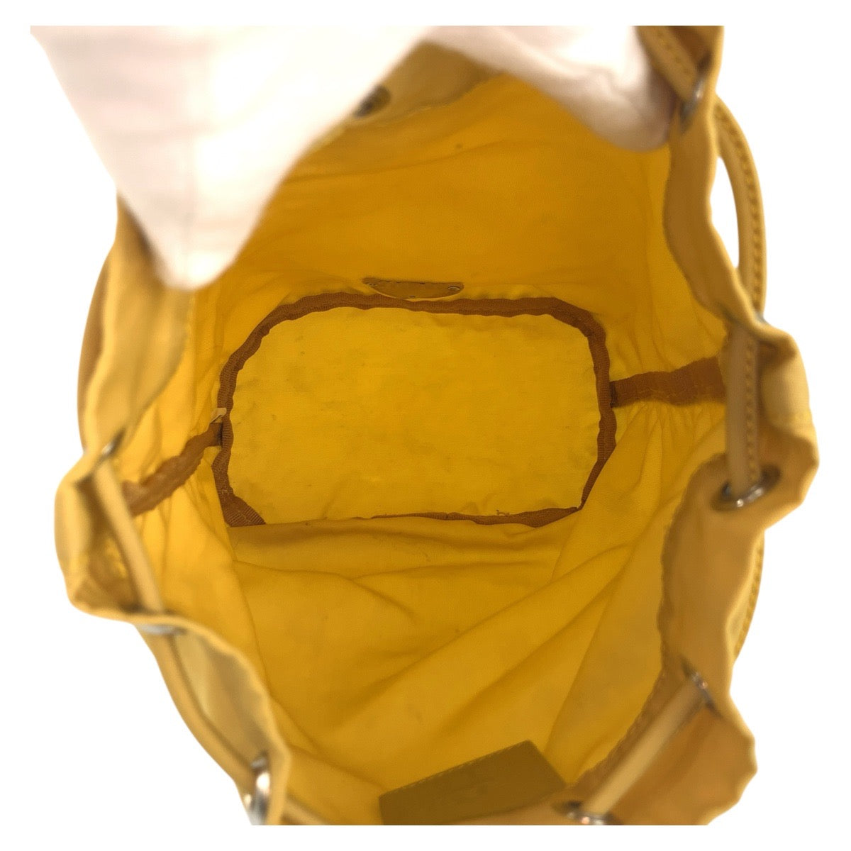 PRADA Pouch Nylon Yellow SilverMetal Pouch Drawstring pouch Test Triangle With logo Women Used Authentic
