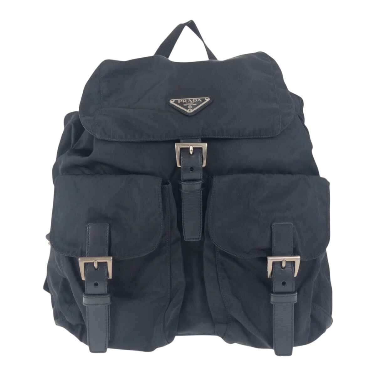 PRADA Backpack Nylon Black Silver Metal Test Triangle With logo