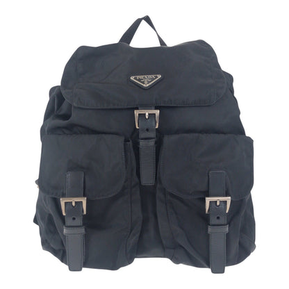 PRADA Backpack Nylon Black Silver Metal Test Triangle With logo