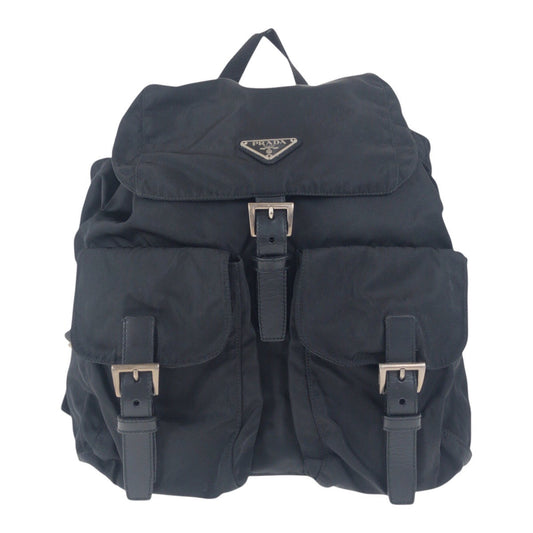 PRADA Backpack Nylon Black Silver Metal Test Triangle With logo