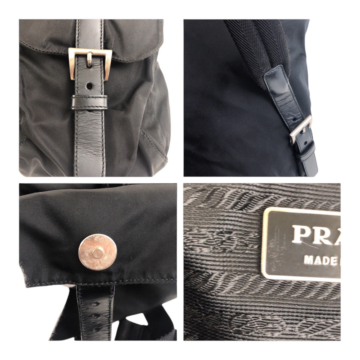 PRADA Backpack Nylon Black Silver Metal Test Triangle With logo