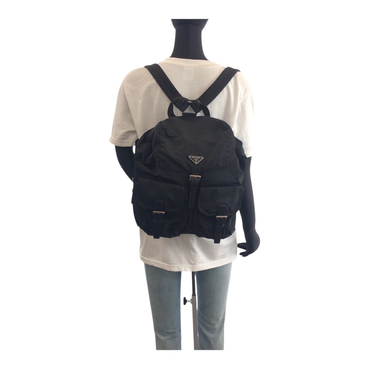 PRADA Backpack Nylon Black Silver Metal Test Triangle With logo
