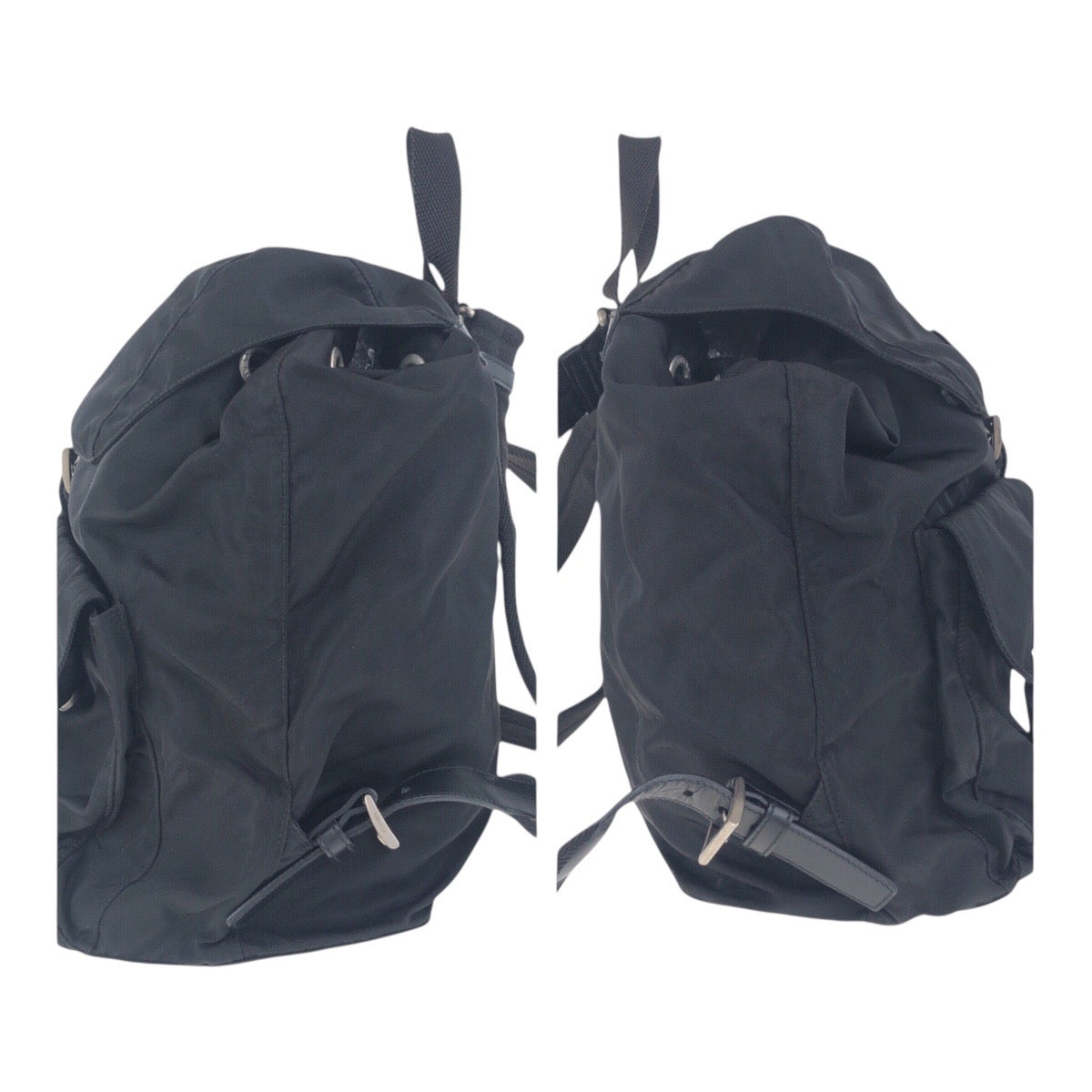 PRADA Backpack Nylon Black Silver Metal Test Triangle With logo