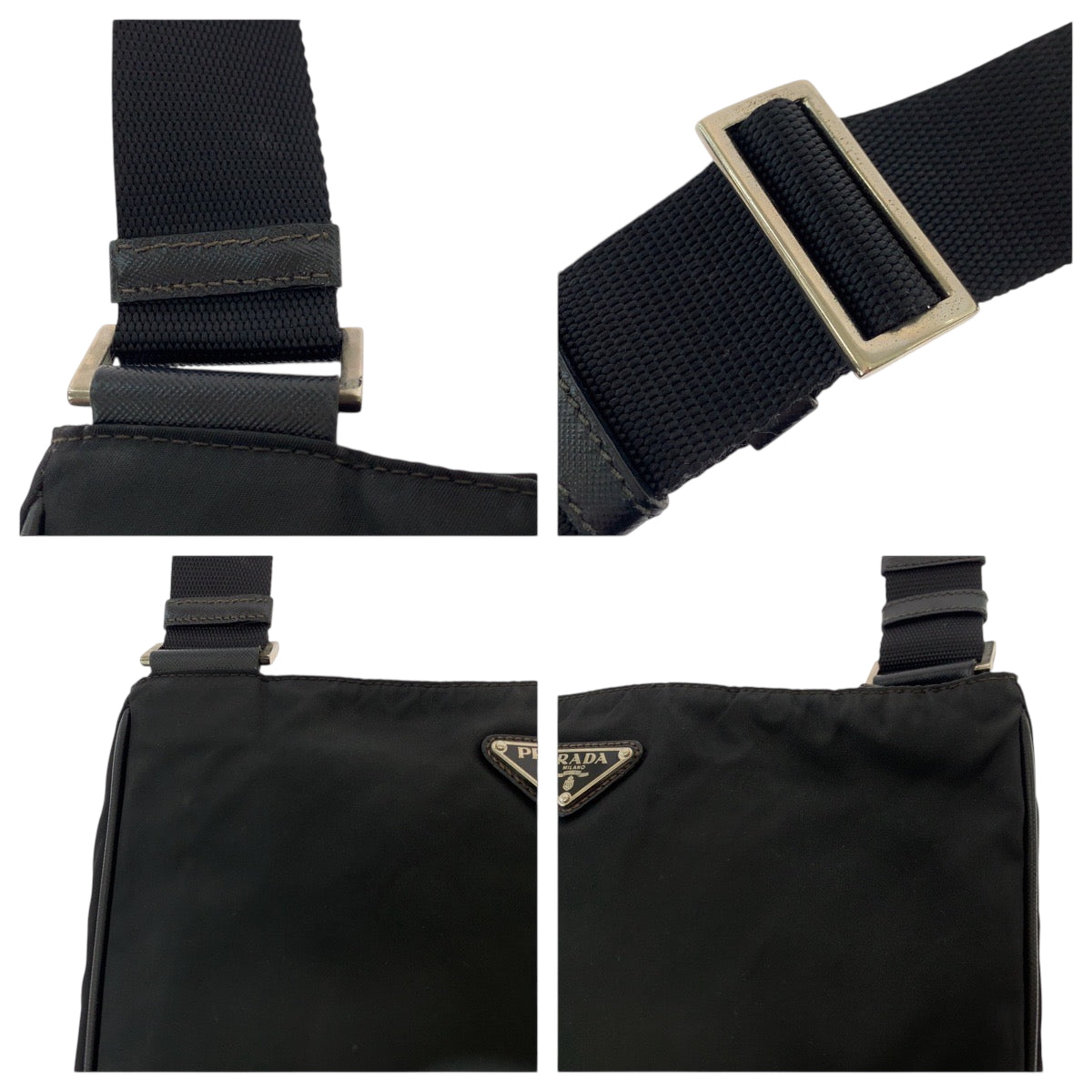 PRADA Shoulder Bag Nylon Black SilverMetal Shoulder Bag Messenger bag Test Triangle With logo Women Used Authentic