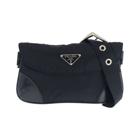PRADA Waist bag Nylon, Leather Black SilverMetal Sling bag Test Triangle With logo Women Used Authentic