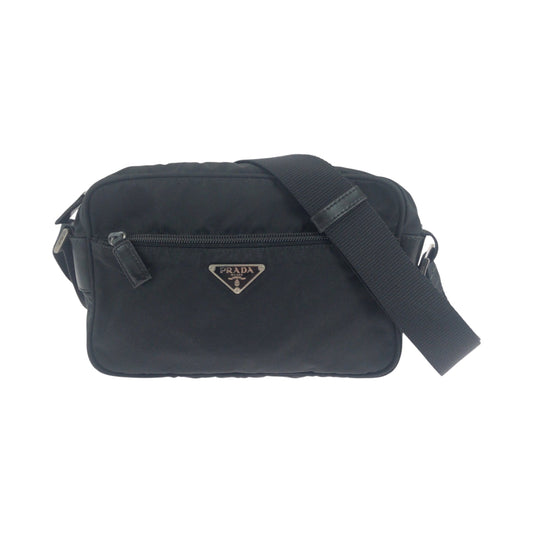 PRADA Shoulder Bag BT0167  Nylon Black SilverMetal Shoulder Bag pochette Test Triangle With logo mens Used Authentic
