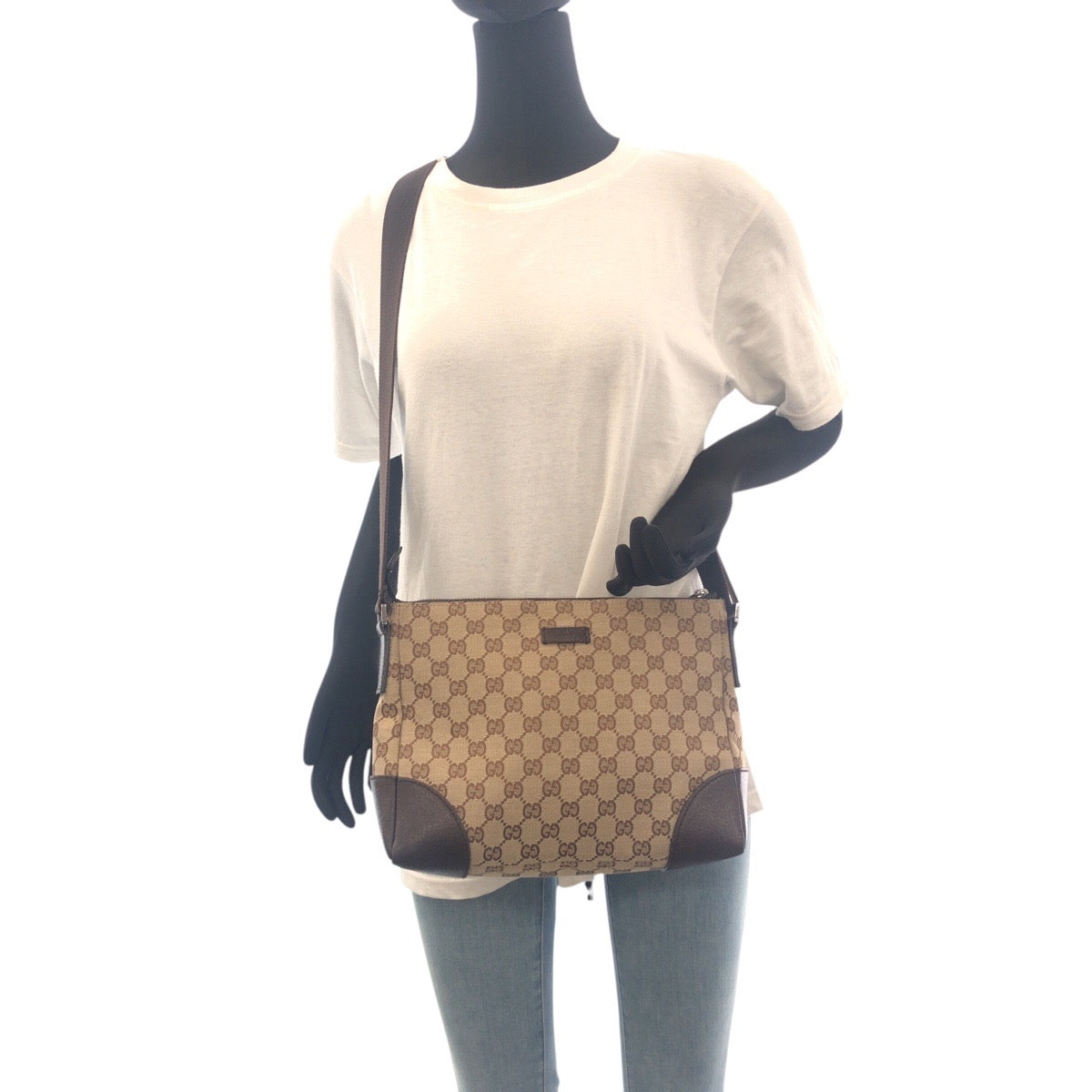 GUCCI Shoulder Bag 114273 GG canvas, leather Beige Brown SilverMetal Shoulder Bag Messenger bag Women Used Authentic