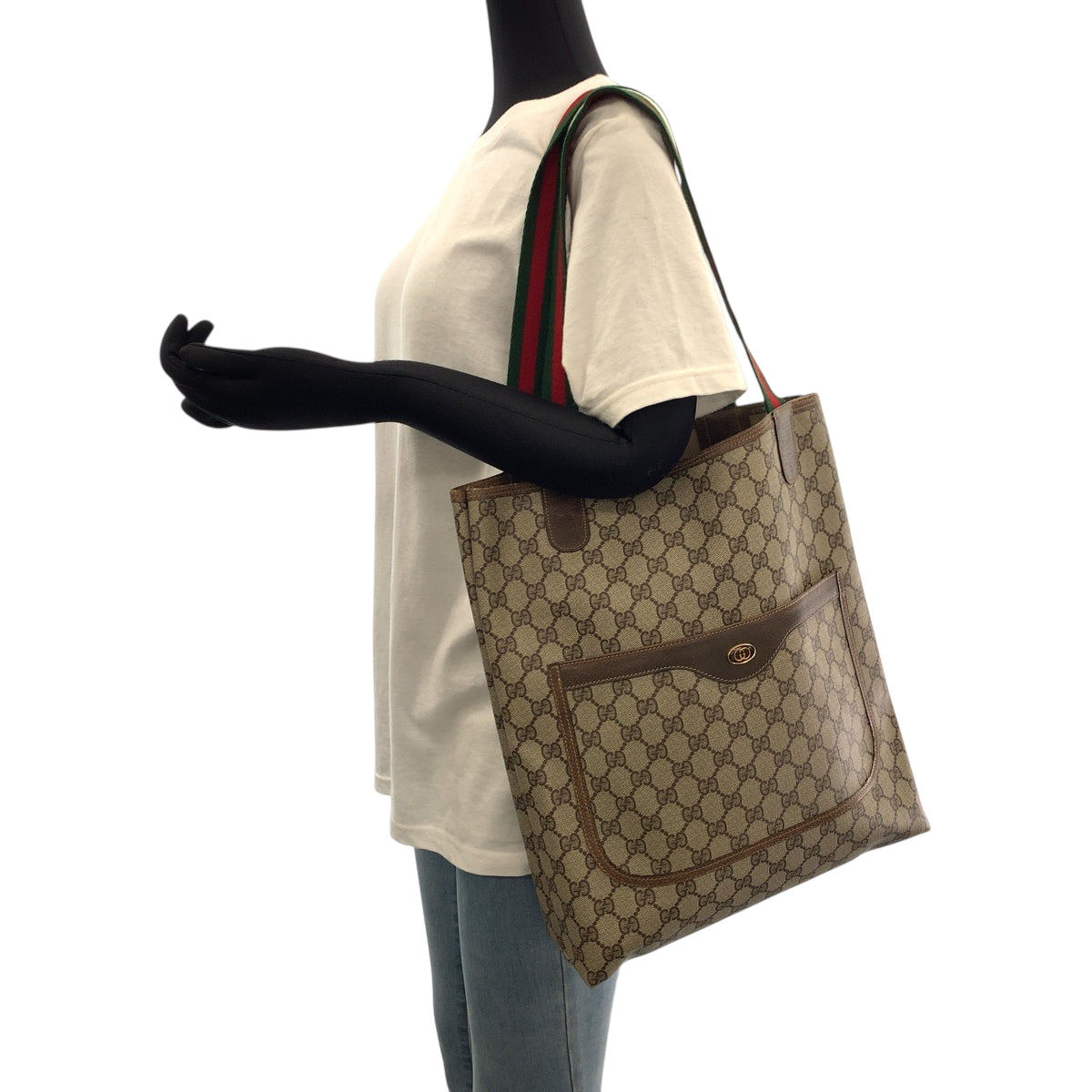 GUCCI Tote Bag 39 02 003 GG Supreme Canvas Beige brown Tote Bag Shoulder Bag Old Gucci Shelly Line Women Used Authentic