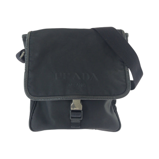 PRADA Shoulder Bag VA0770 Nylon Black Silver Metal Test logo